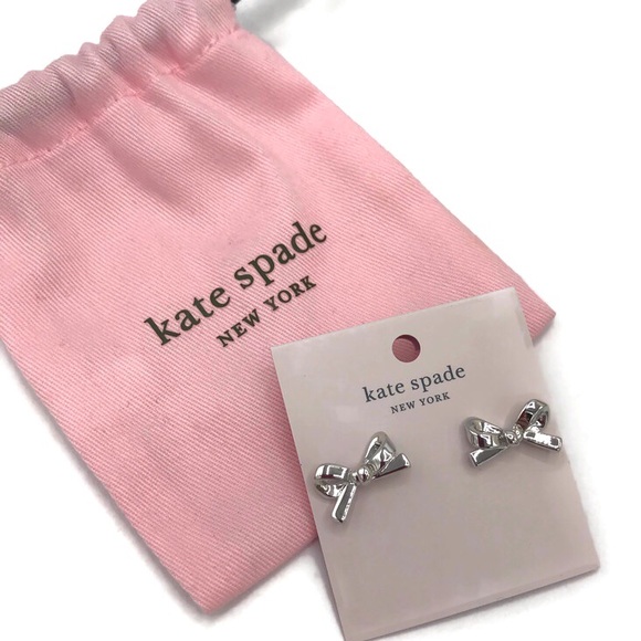 Kate Spade Skinny Mini Silver Bow Earrings NWT